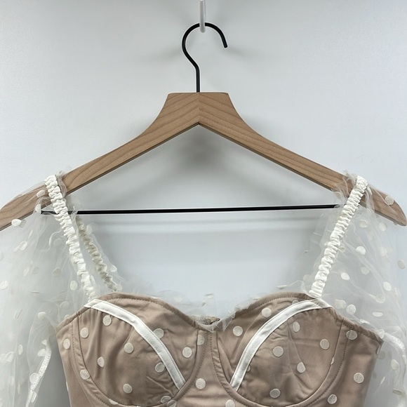 Hello Molly Sunset Polka Dot Mesh Sweetheart Corset Crop Top Preppy Beige 4 - Picture 5 of 12